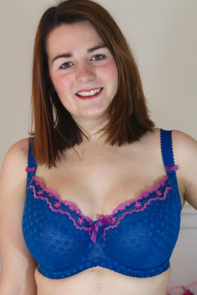 Gorgeous DD+ Blue polka dot DD-H cup balcony bra