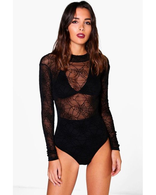 Boohoo Cobweb Spider Web Halloween bodysuit