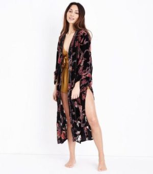 New Look Black Floral Devore Kimono