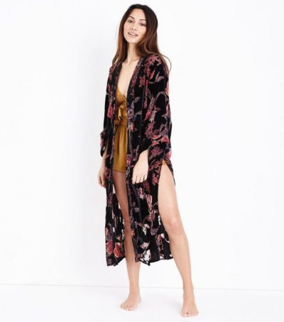 New Look Black Floral Devore Kimono