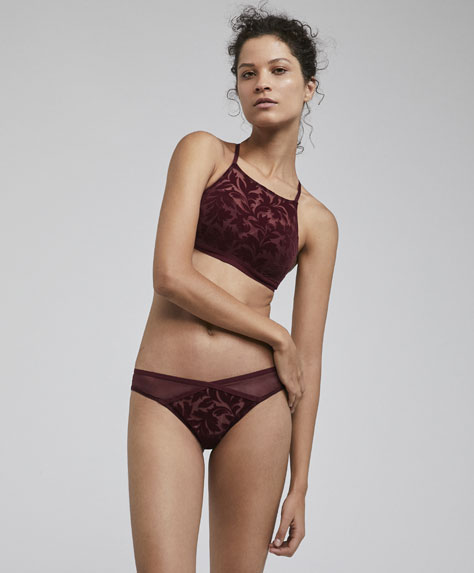 Oysho Flocked Tulle Leaf Bra & Briefs