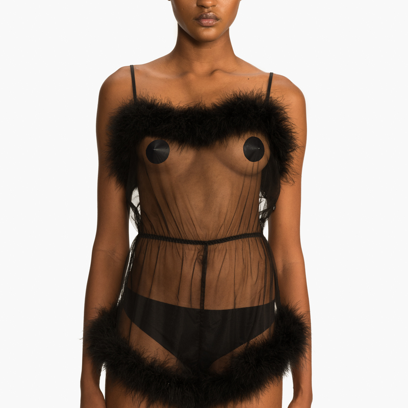 Sheer Marabou Romper