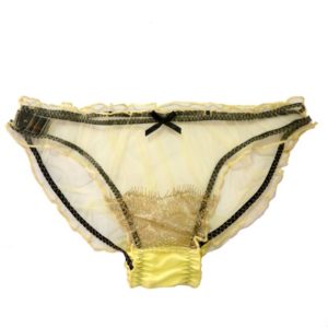 Lalilouche Henrietta PALE LEMON Silk Tulle and Scallop Gold lace Scrunchie knicker