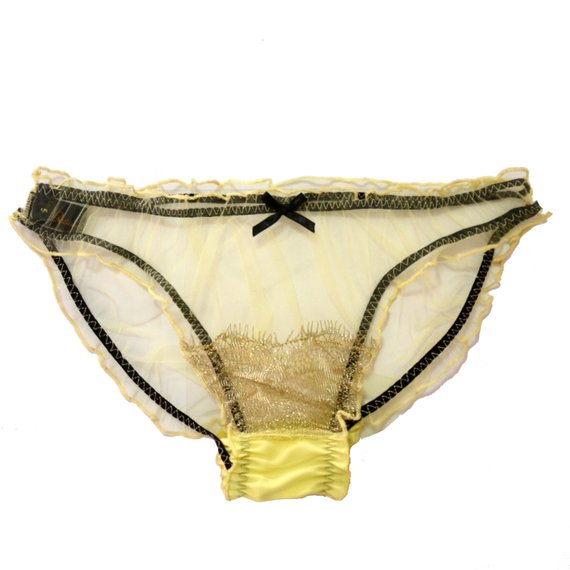 Lalilouche Henrietta PALE LEMON Silk Tulle and Scallop Gold lace Scrunchie knicker